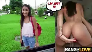 لاتينية صغيرة تتعرض للضرب في السيارة من قبل فحل بزبل كبير أسود
