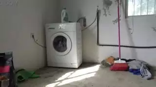 نيج عربي أثناء غسيل ملابس